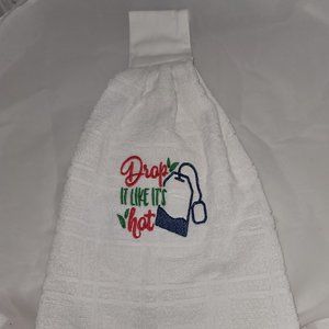 Embroidered Cotton Hanging Tie Towel  w/ Hook & Loop